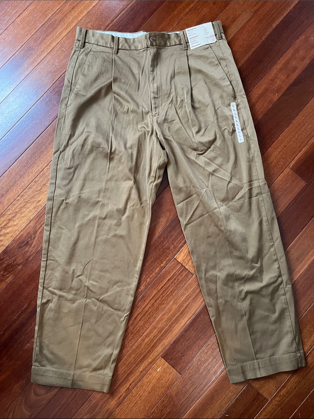 Muji Men’s Beige Stretch Chino Darted Wide Leg Pants Large NWT